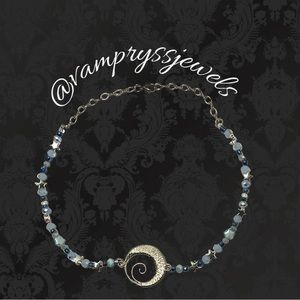 Blue and silver moon and star necklace